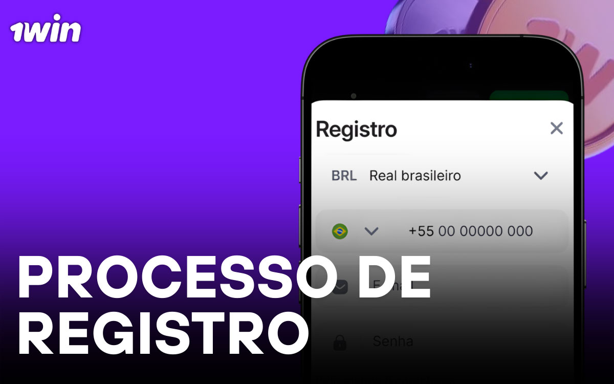 Passo a passo visual do processo de registro na plataforma 1win, mostrando formulário de cadastro e opções de login